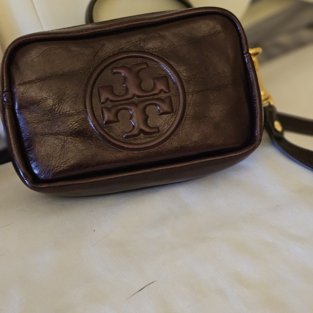 Tory Burch Burgandy Leather Crossbody Camera Bag